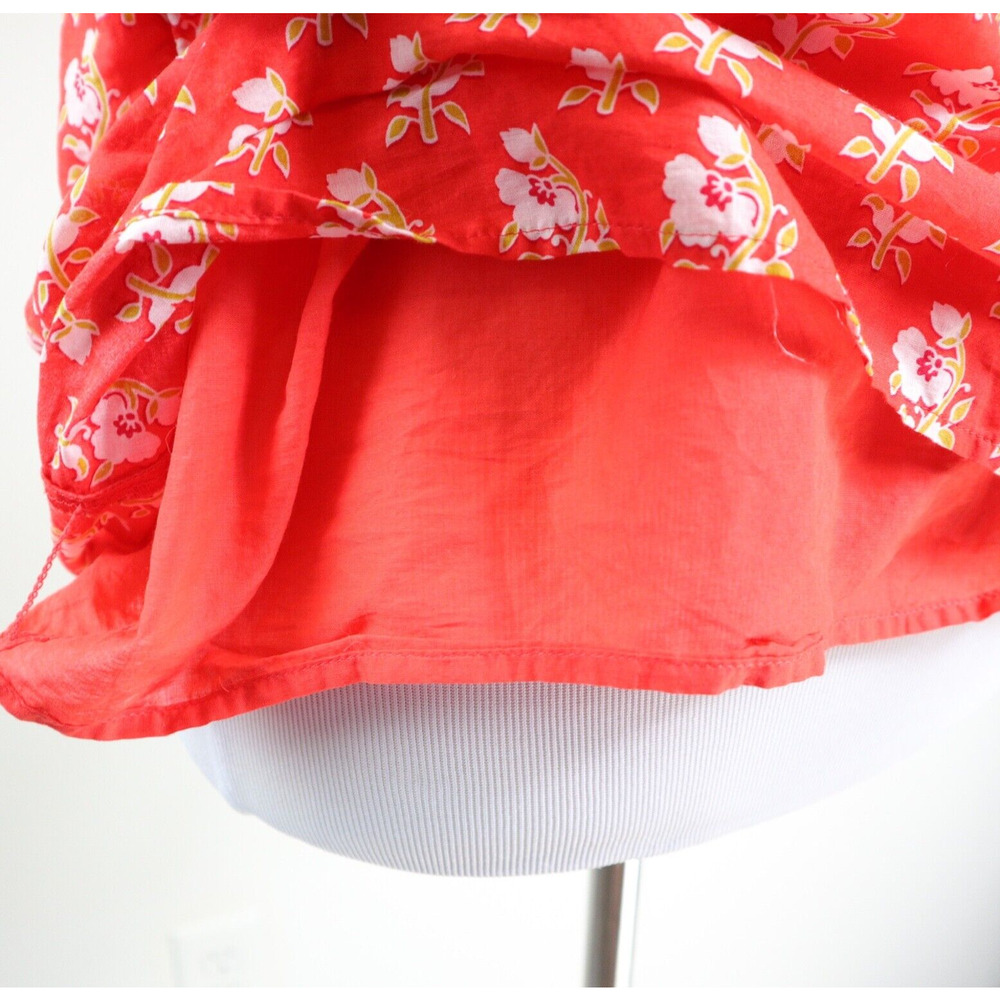 J Crew Size S Ruffle V Neck Top Cotton Classic Block Print Orange - Picture 9 of 11